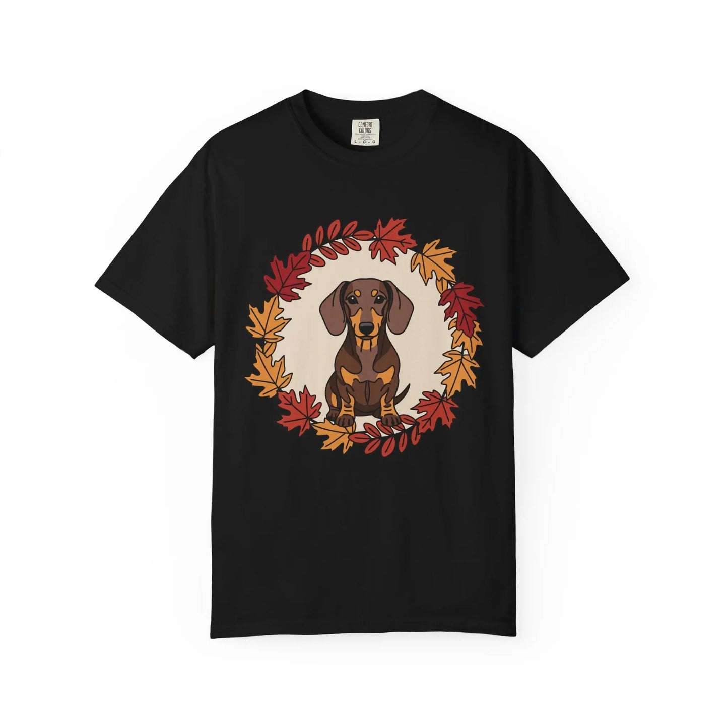 Autumn Dachshund T-Shirt, Fall Dog Lover Tee, Unisex Garment-Dyed Shirt, Cute Pet Apparel, Cozy Seasonal Gift Printify