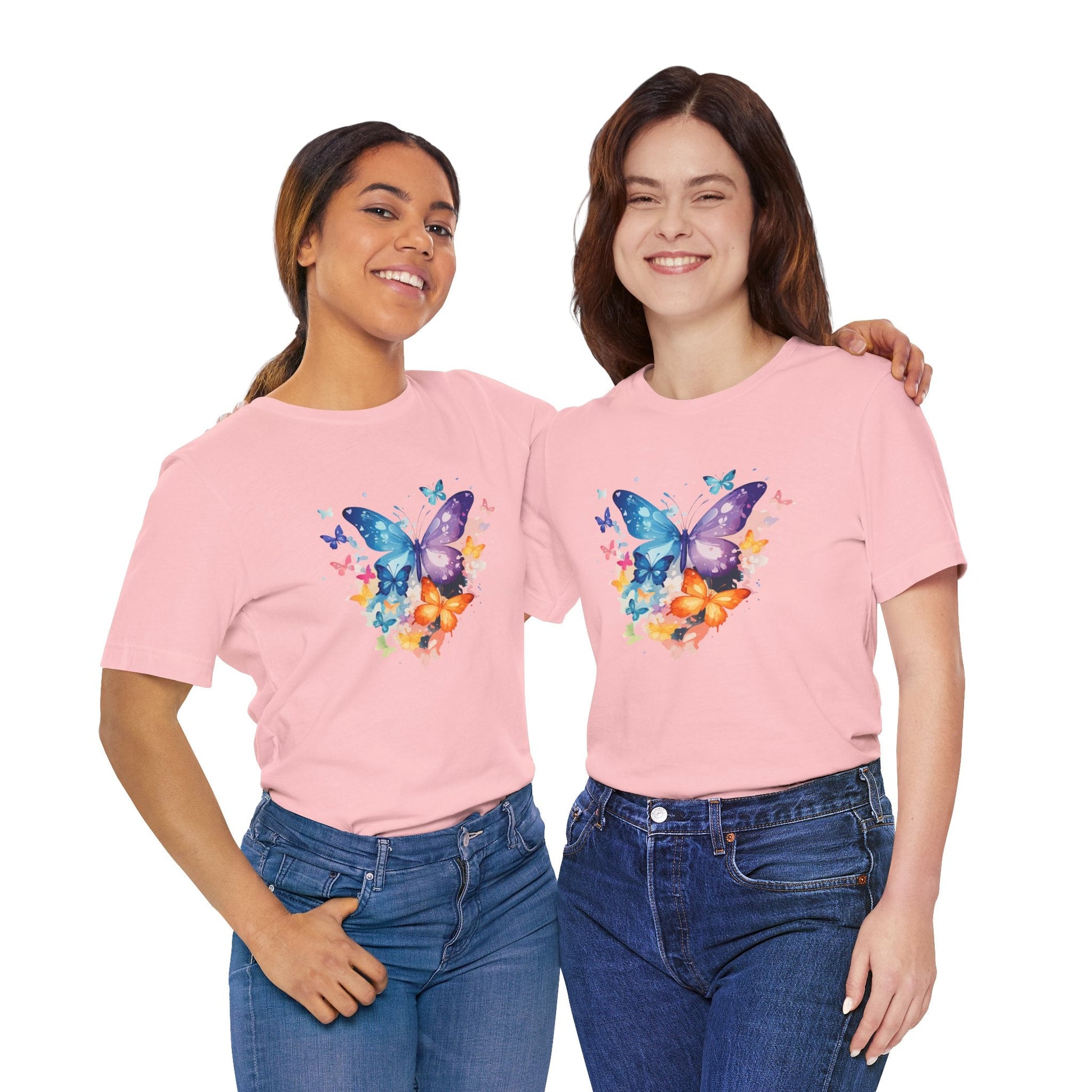 Colorful Butterfly Unisex Jersey Tee, Floral Tee, Butterfly Art Shirt, Gift for Nature Lovers, Summer Style, Nature Inspired Apparel Boho Wear