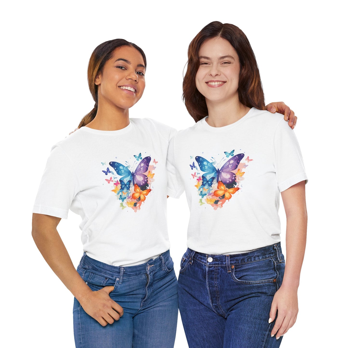 Colorful Butterfly Unisex Jersey Tee, Floral Tee, Butterfly Art Shirt, Gift for Nature Lovers, Summer Style, Nature Inspired Apparel Boho Wear