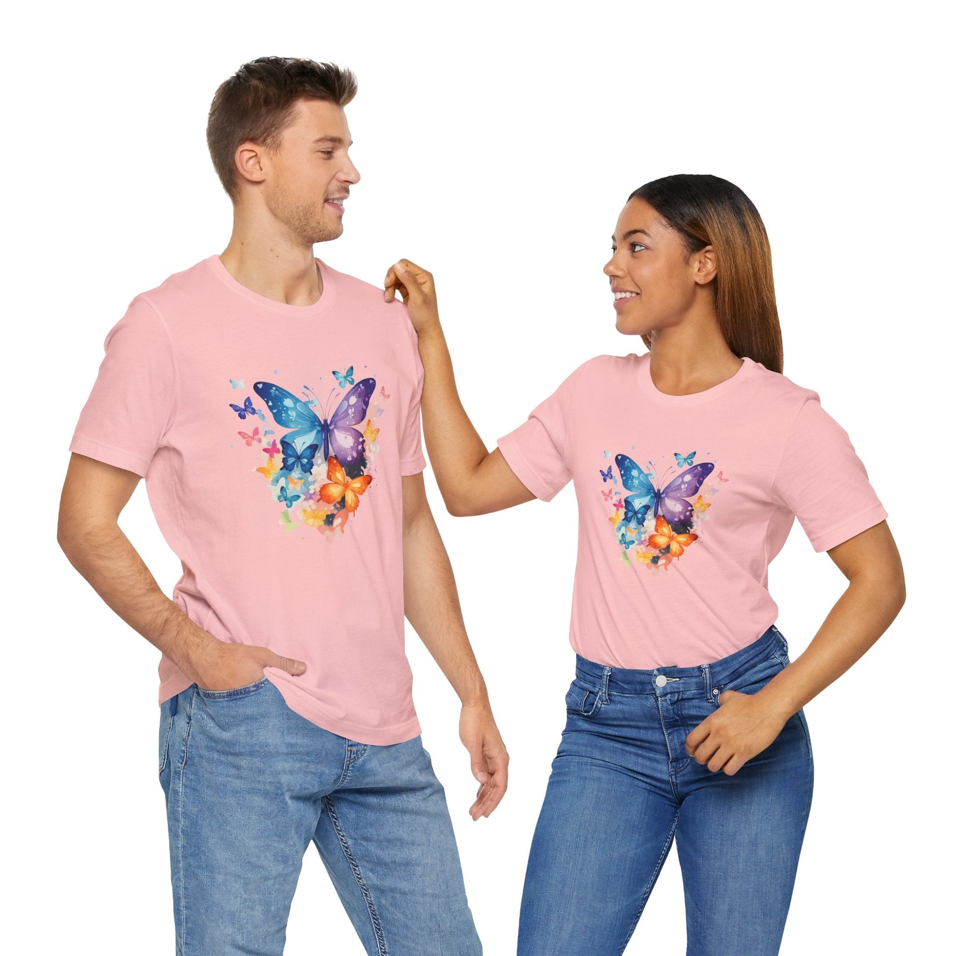 Colorful Butterfly Unisex Jersey Tee, Floral Tee, Butterfly Art Shirt, Gift for Nature Lovers, Summer Style, Nature Inspired Apparel Boho Wear