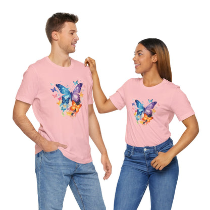 Colorful Butterfly Unisex Jersey Tee, Floral Tee, Butterfly Art Shirt, Gift for Nature Lovers, Summer Style, Nature Inspired Apparel Boho Wear