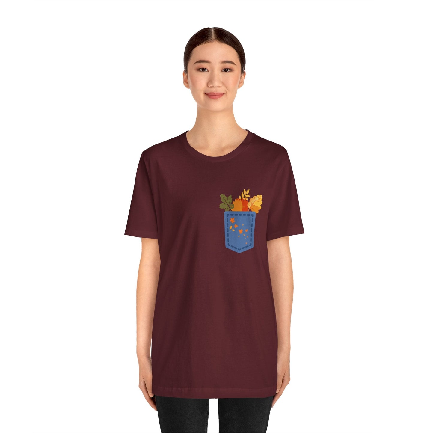 Pocket Boho Tee - Funny Botanic Autumn Design Boho Wear