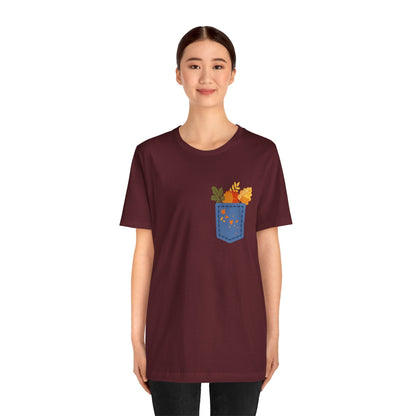 Pocket Boho Tee - Funny Botanic Autumn Design Boho Wear