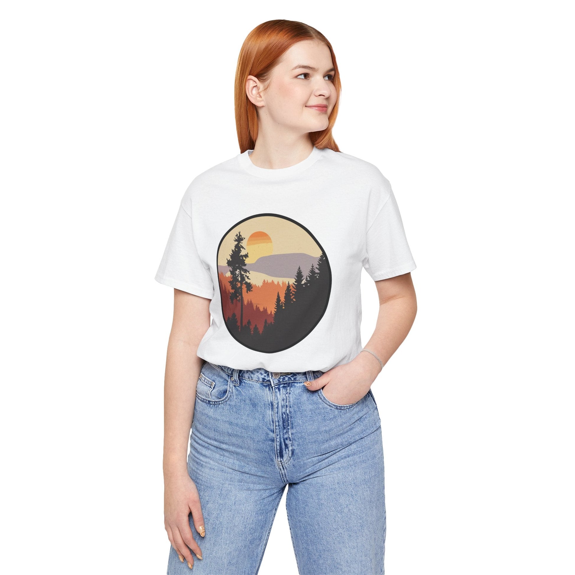 Sunset Forest Unisex Tee | Nature Lover Shirt, Hiking Apparel, Outdoor Gift, Eco-Friendly Fashion, Casual Wear Boho Wear