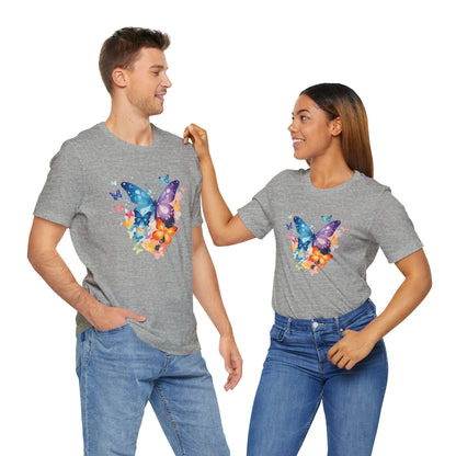 Colorful Butterfly Unisex Jersey Tee, Floral Tee, Butterfly Art Shirt, Gift for Nature Lovers, Summer Style, Nature Inspired Apparel Boho Wear