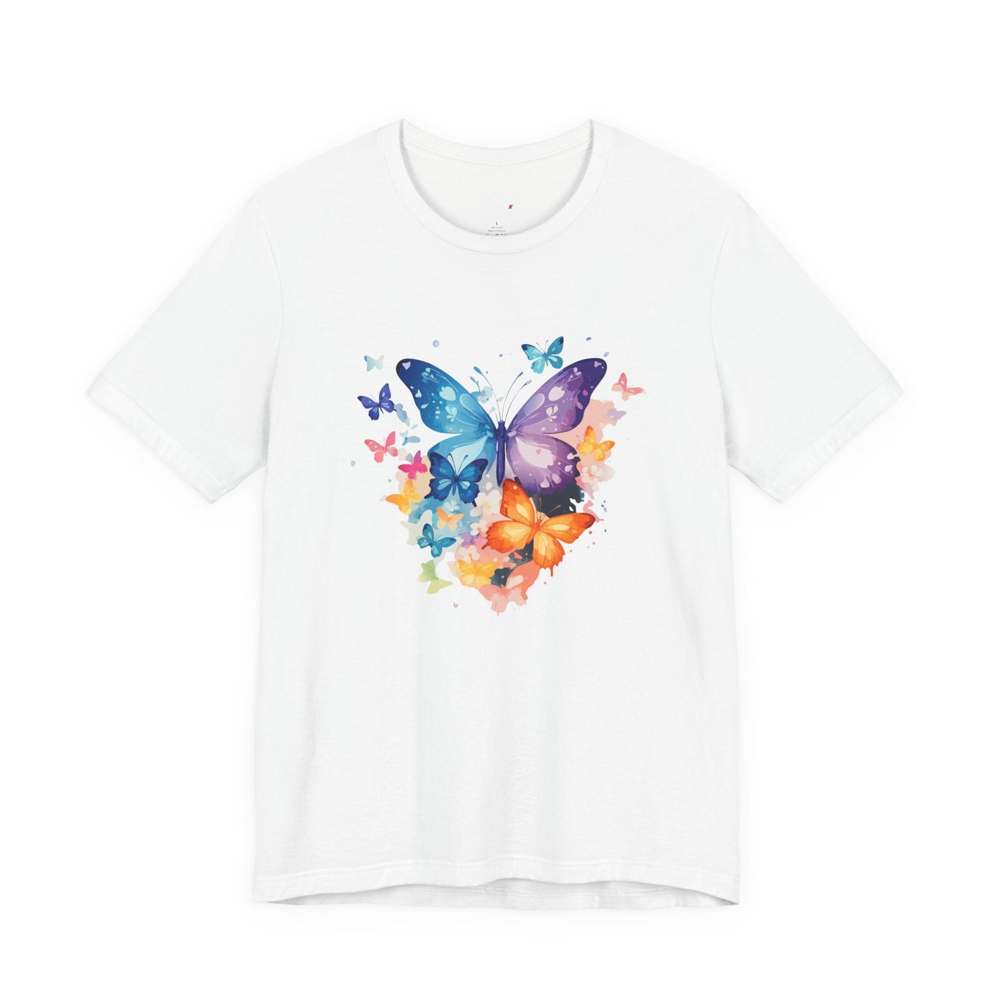 Colorful Butterfly Unisex Jersey Tee, Floral Tee, Butterfly Art Shirt, Gift for Nature Lovers, Summer Style, Nature Inspired Apparel Boho Wear