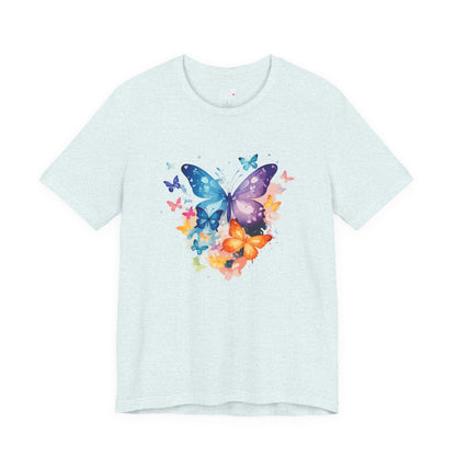 Colorful Butterfly Unisex Jersey Tee, Floral Tee, Butterfly Art Shirt, Gift for Nature Lovers, Summer Style, Nature Inspired Apparel Boho Wear