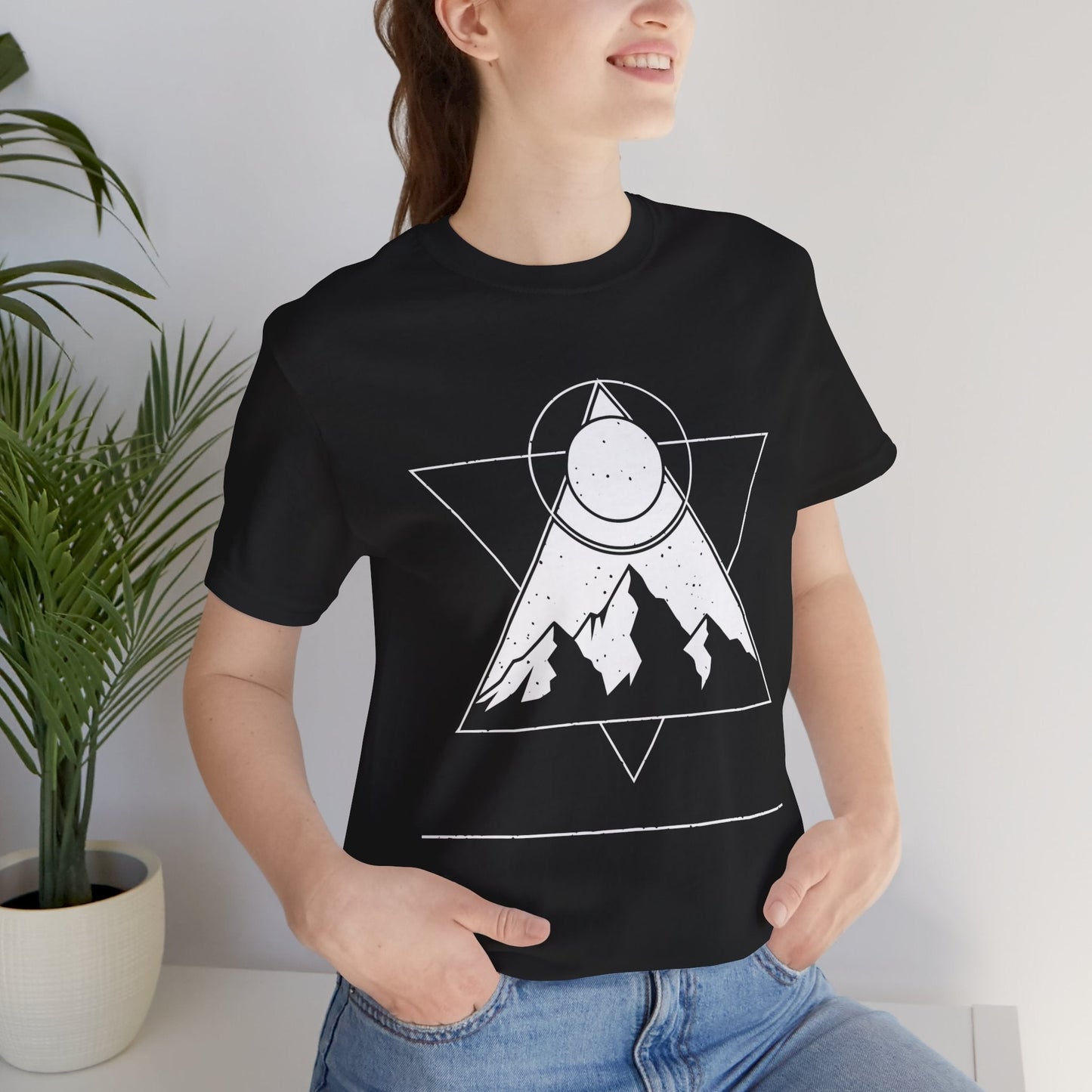 Mountain Sun Graphic Tee, Nature Lover Shirt, Outdoorsy Gift, Bohemian Style T-Shirt, Adventure, Unisex Jet Black Tee Printify