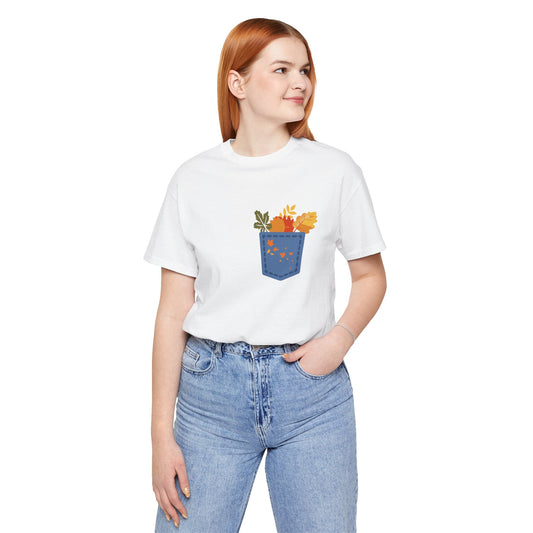 Pocket Boho Tee - Funny Botanic Autumn Design Printify