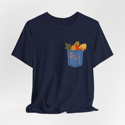 Pocket Boho Tee - Funny Botanic Autumn Design Boho Wear