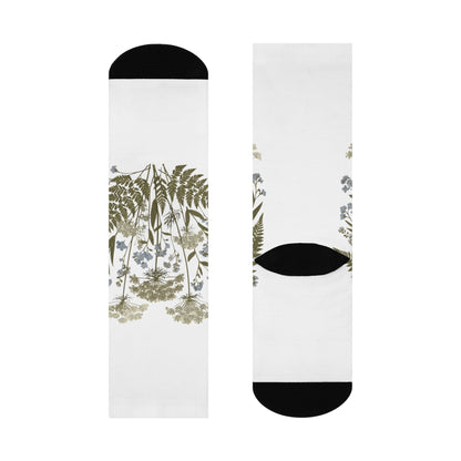 Botanical Print Cushioned Crew Socks - Comfortable Floral Design for Everyday Wear Printify