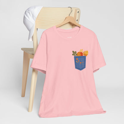 Pocket Boho Tee - Funny Botanic Autumn Design Boho Wear
