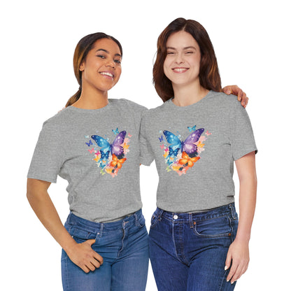 Colorful Butterfly Unisex Jersey Tee, Floral Tee, Butterfly Art Shirt, Gift for Nature Lovers, Summer Style, Nature Inspired Apparel Boho Wear