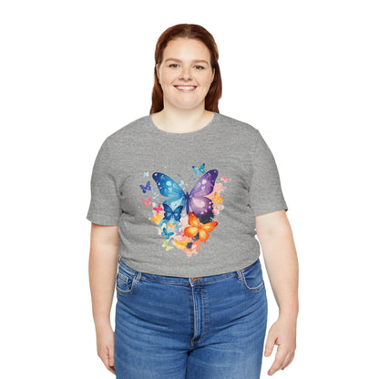 Colorful Butterfly Unisex Jersey Tee, Floral Tee, Butterfly Art Shirt, Gift for Nature Lovers, Summer Style, Nature Inspired Apparel Boho Wear