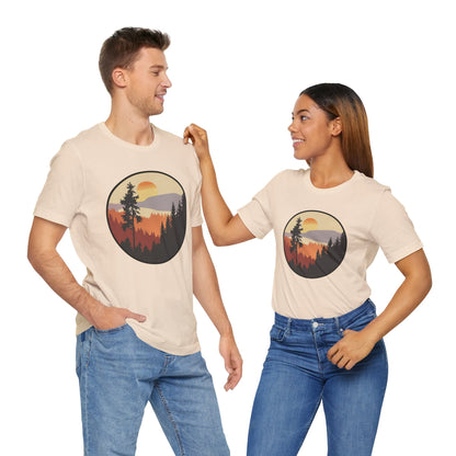 Sunset Forest Unisex Tee | Nature Lover Shirt, Hiking Apparel, Outdoor Gift, Eco-Friendly Fashion, Casual Wear Boho Wear