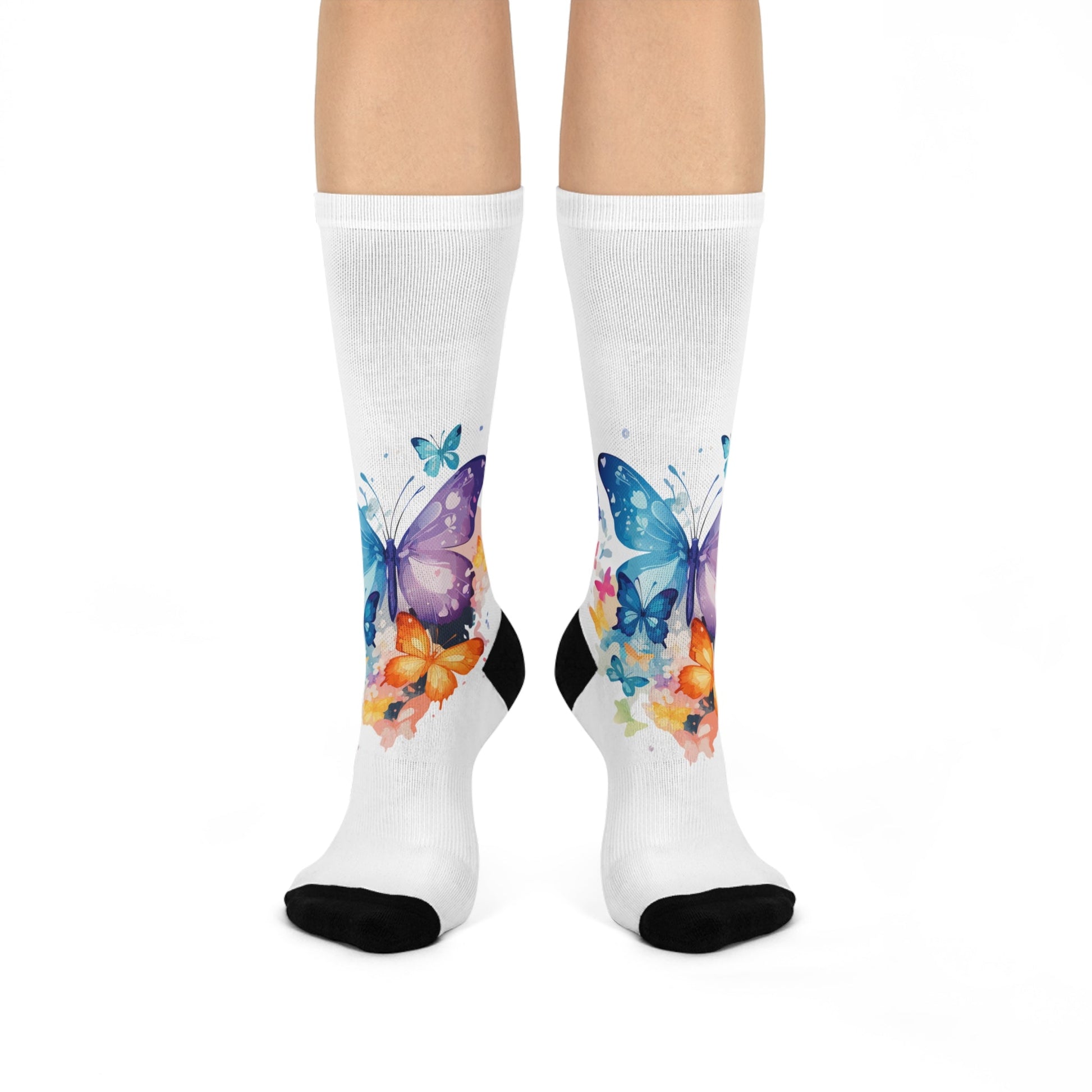Butterfly Blossom Cushioned Crew Socks - Colorful & Comfortable Printify
