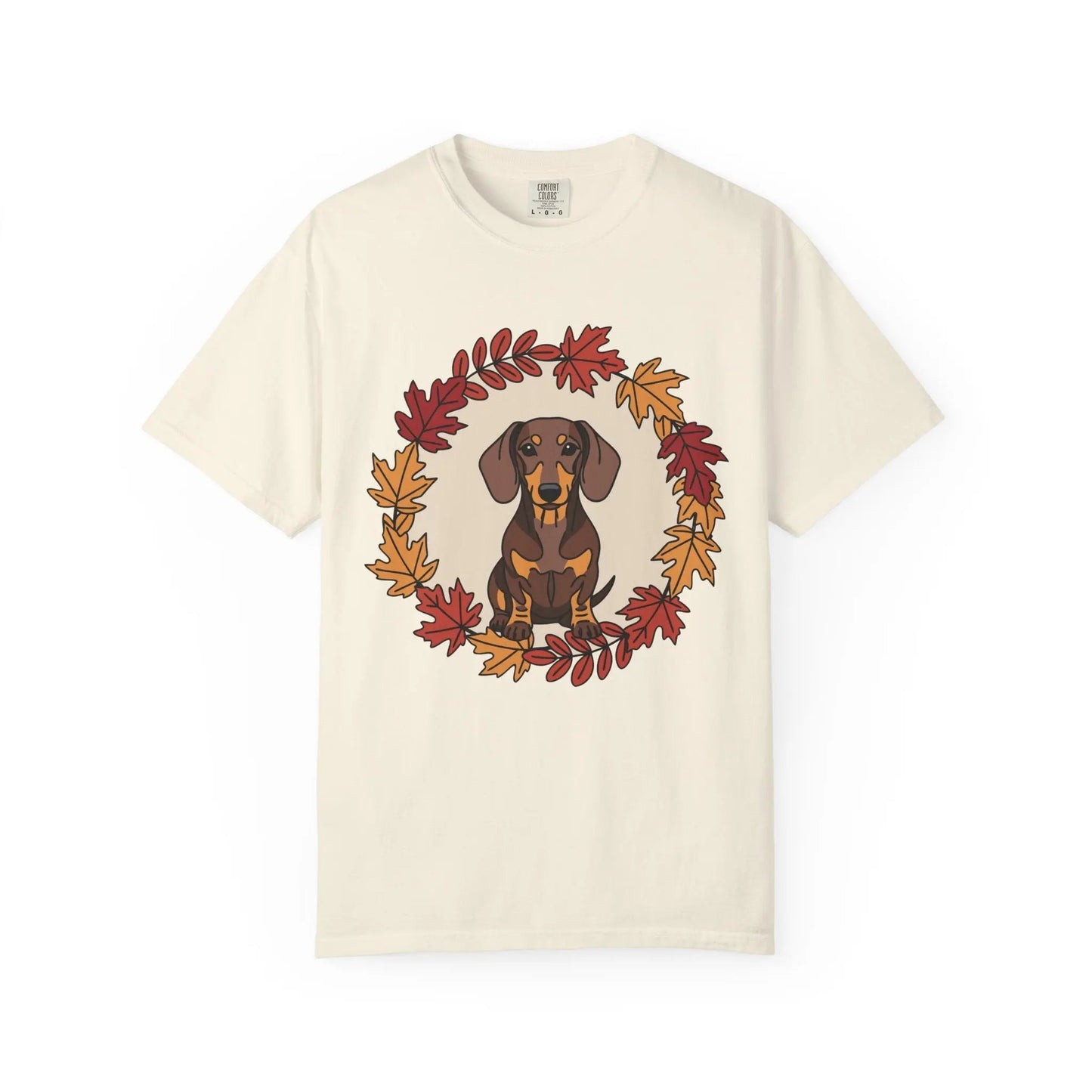 Autumn Dachshund T-Shirt, Fall Dog Lover Tee, Unisex Garment-Dyed Shirt, Cute Pet Apparel, Cozy Seasonal Gift Printify