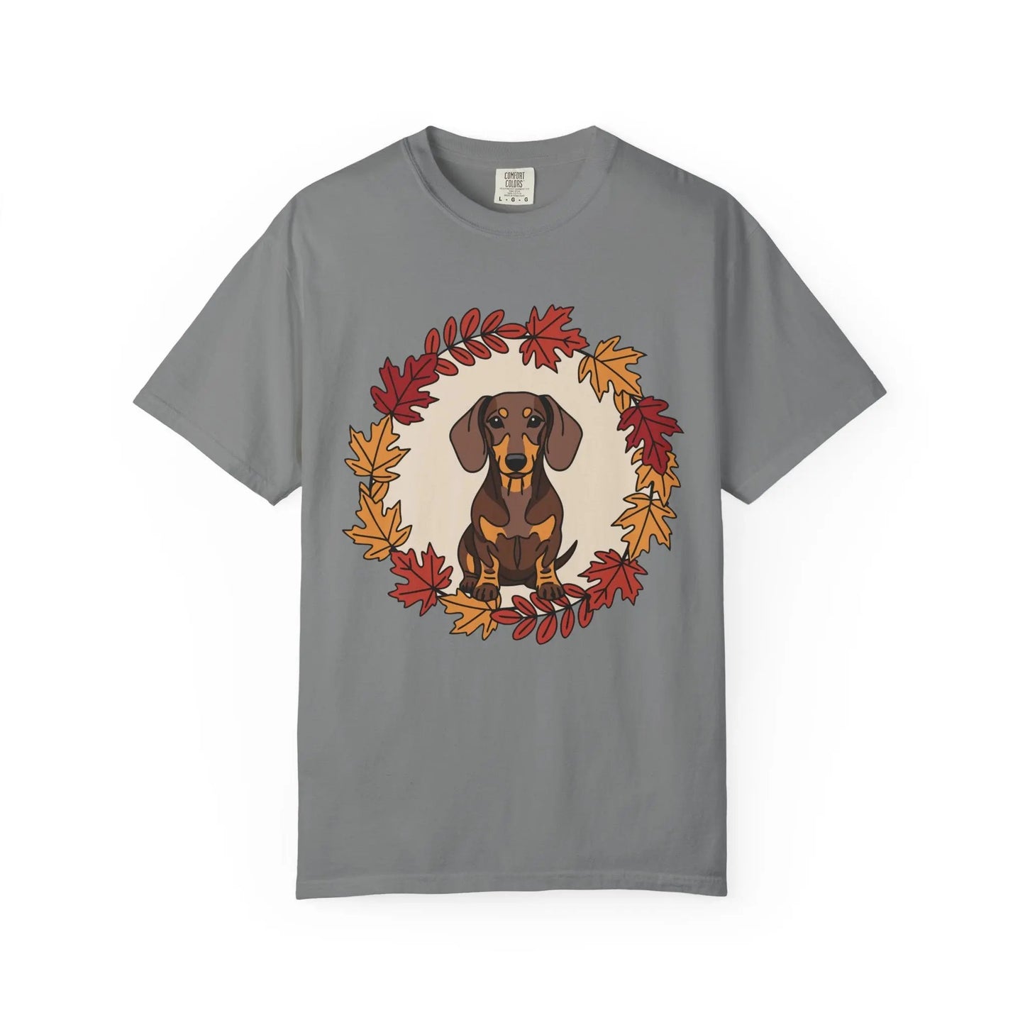 Autumn Dachshund T-Shirt, Fall Dog Lover Tee, Unisex Garment-Dyed Shirt, Cute Pet Apparel, Cozy Seasonal Gift Printify