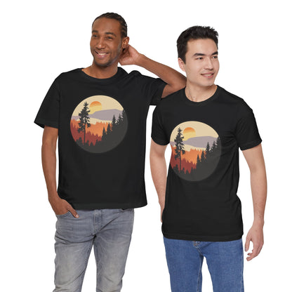 Sunset Forest Unisex Tee | Nature Lover Shirt, Hiking Apparel, Outdoor Gift, Eco-Friendly Fashion, Casual Wear Boho Wear