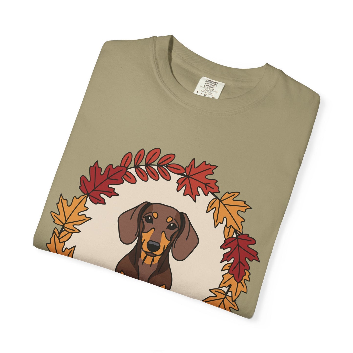 Autumn Dachshund T-Shirt, Fall Dog Lover Tee, Unisex Garment-Dyed Shirt, Cute Pet Apparel, Cozy Seasonal Gift Boho Wear