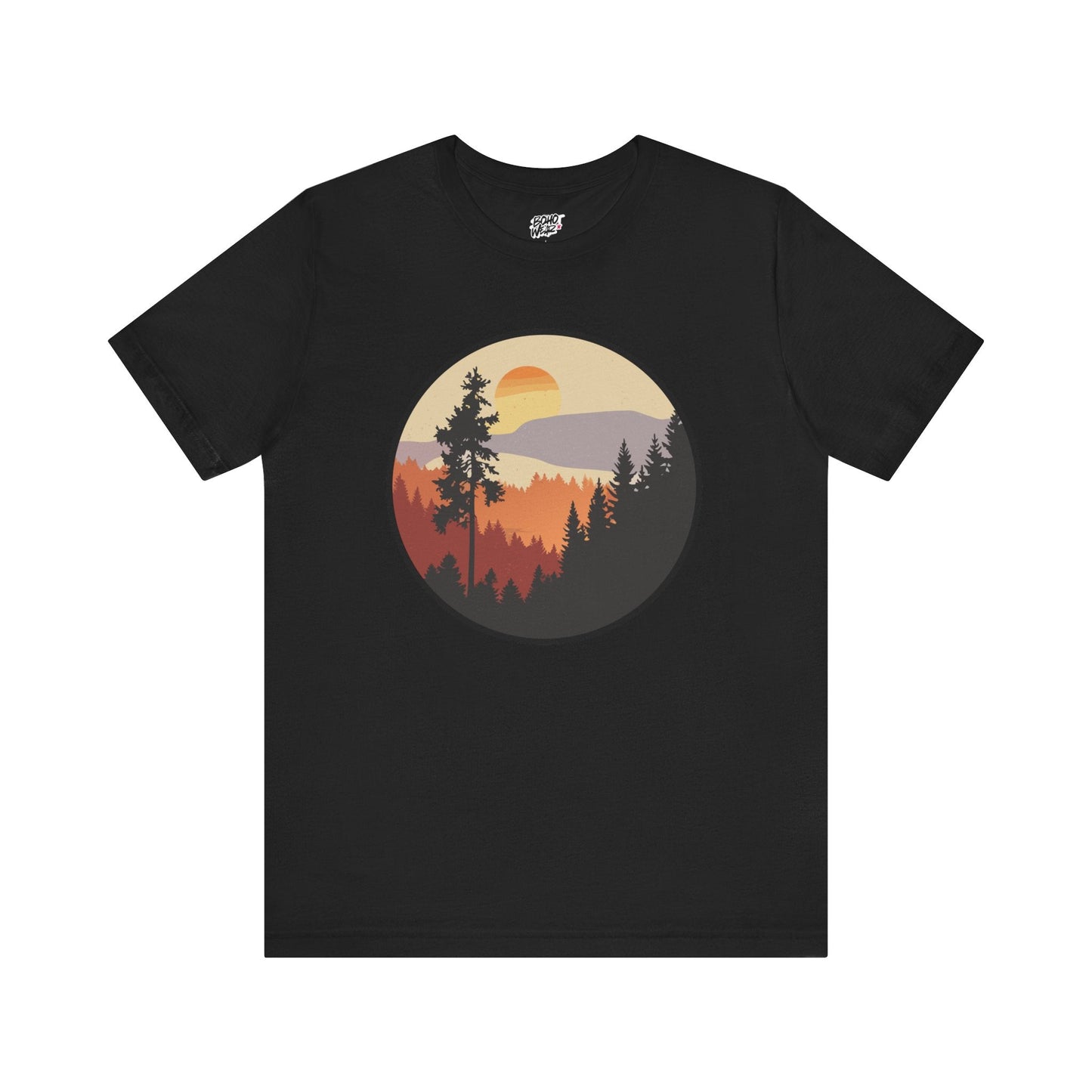 Sunset Forest Unisex Tee | Nature Lover Shirt, Hiking Apparel, Outdoor Gift, Eco-Friendly Fashion, Casual Wear Printify