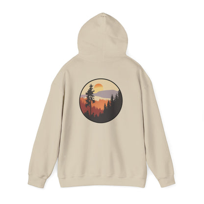 Hooded Sweatshirt GEMLON Sunset Pine Camping Retro Sun Print Graphic Printify