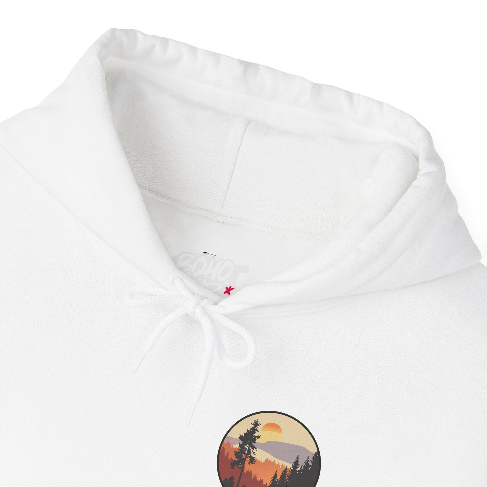 Hooded Sweatshirt GEMLON Sunset Pine Camping Retro Sun Print Graphic Printify