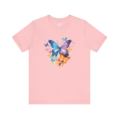 Colorful Butterfly Unisex Jersey Tee, Floral Tee, Butterfly Art Shirt, Gift for Nature Lovers, Summer Style, Nature Inspired Apparel Boho Wear