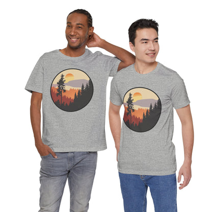 Sunset Forest Unisex Tee | Nature Lover Shirt, Hiking Apparel, Outdoor Gift, Eco-Friendly Fashion, Casual Wear Boho Wear