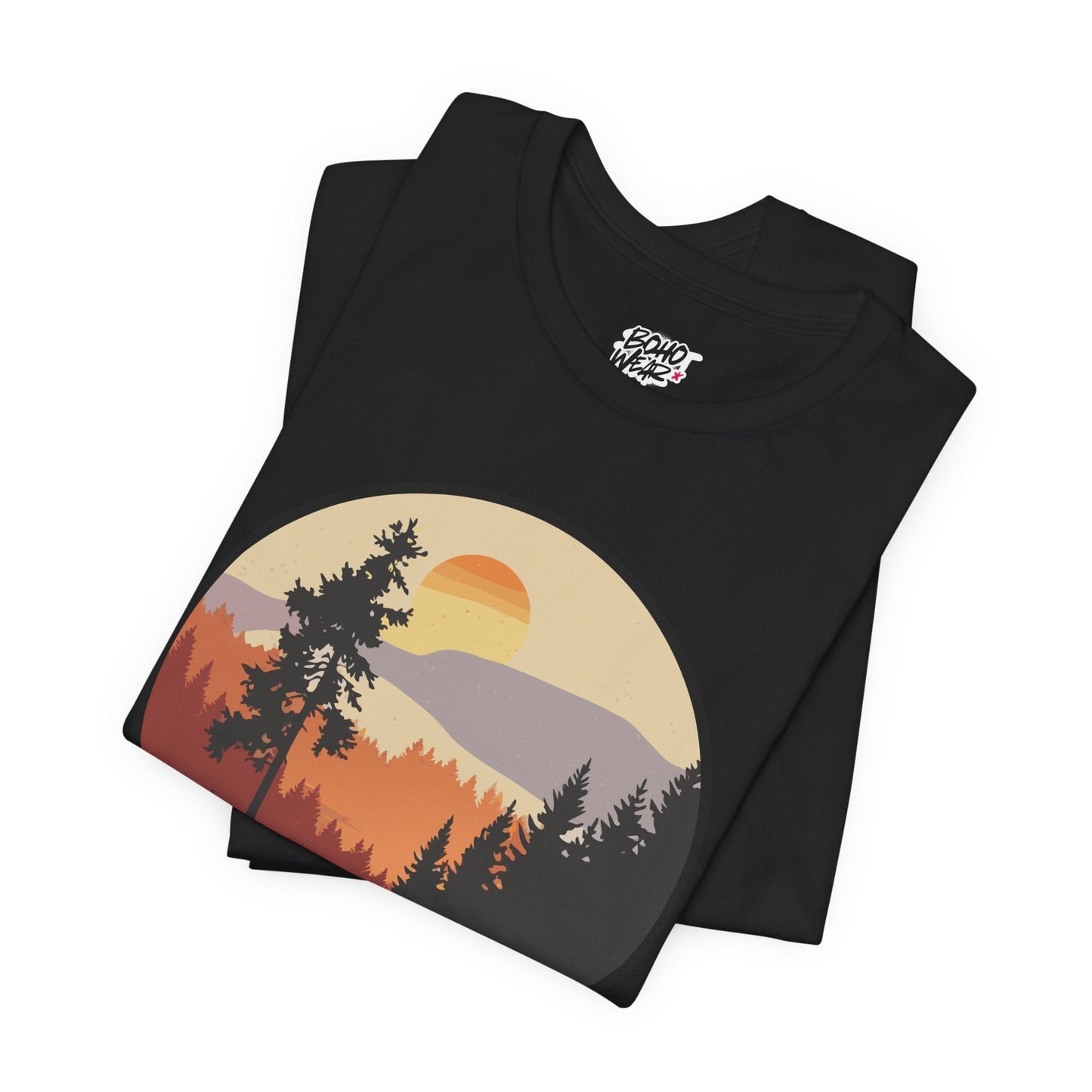 Sunset Forest Unisex Tee | Nature Lover Shirt, Hiking Apparel, Outdoor Gift, Eco-Friendly Fashion, Casual Wear Boho Wear