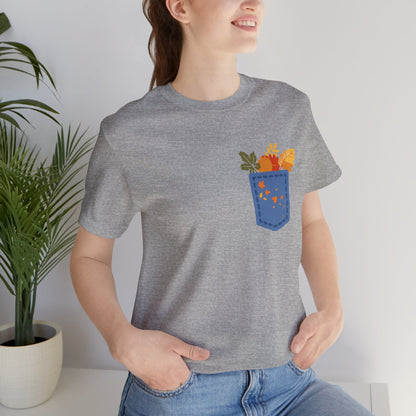 Pocket Boho Tee - Funny Botanic Autumn Design Printify