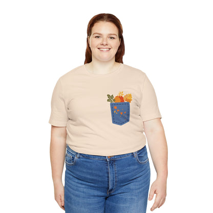 Pocket Boho Tee - Funny Botanic Autumn Design Printify
