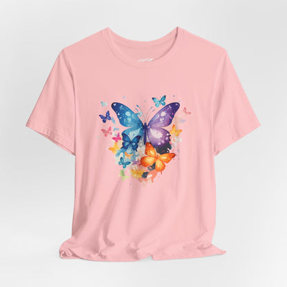 Colorful Butterfly Unisex Jersey Tee, Floral Tee, Butterfly Art Shirt, Gift for Nature Lovers, Summer Style, Nature Inspired Apparel Boho Wear