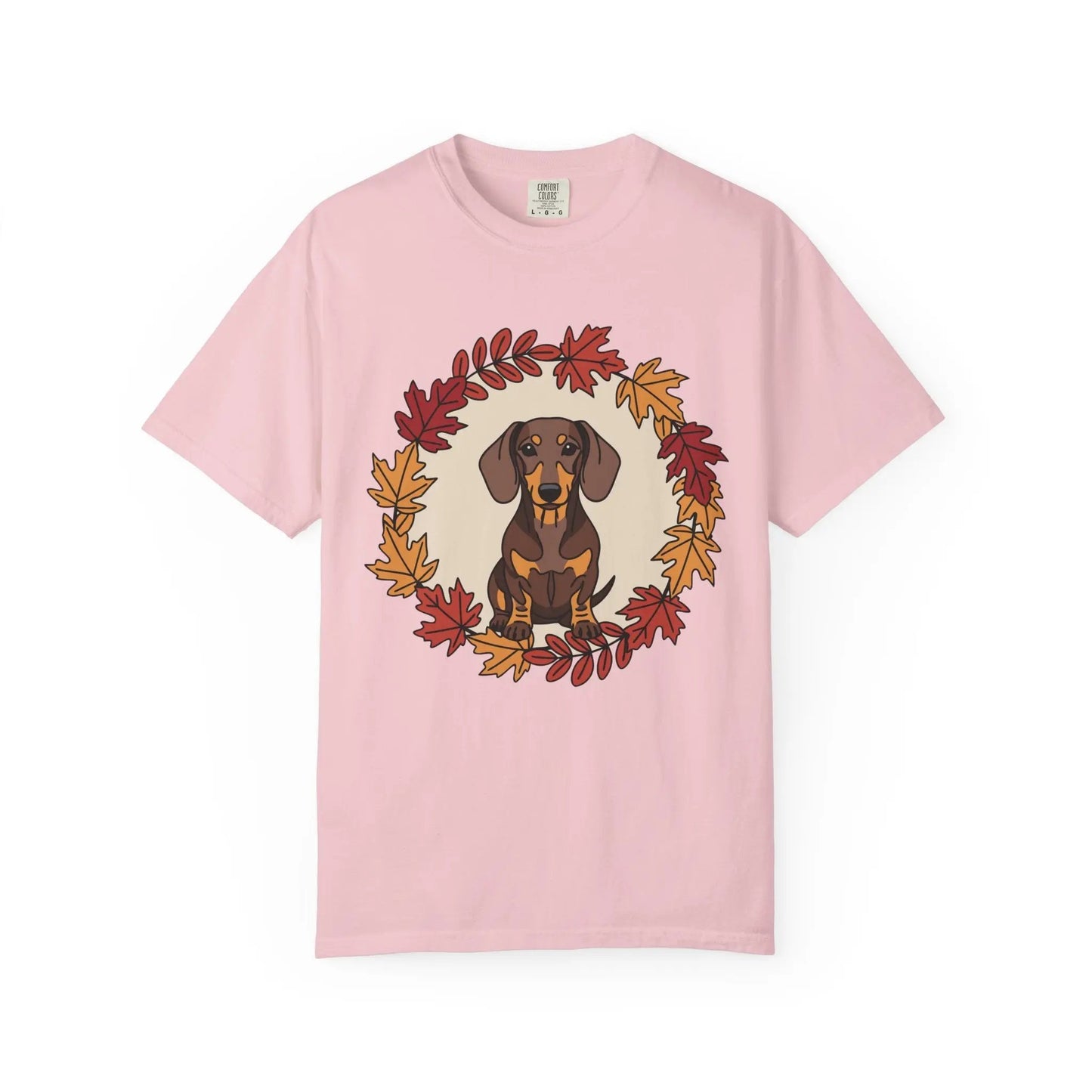 Autumn Dachshund T-Shirt, Fall Dog Lover Tee, Unisex Garment-Dyed Shirt, Cute Pet Apparel, Cozy Seasonal Gift Printify