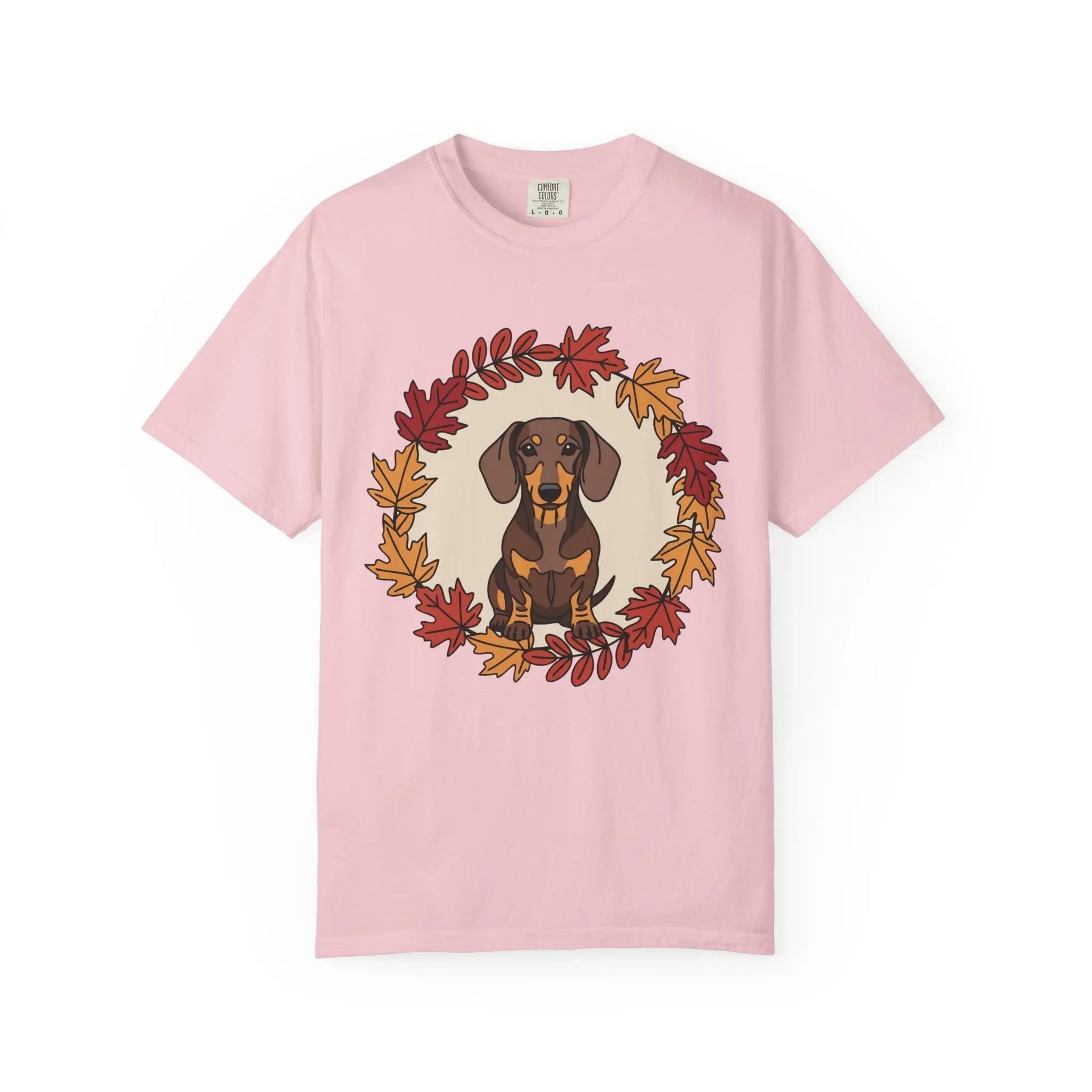 Autumn Dachshund T-Shirt, Fall Dog Lover Tee, Unisex Garment-Dyed Shirt, Cute Pet Apparel, Cozy Seasonal Gift Printify