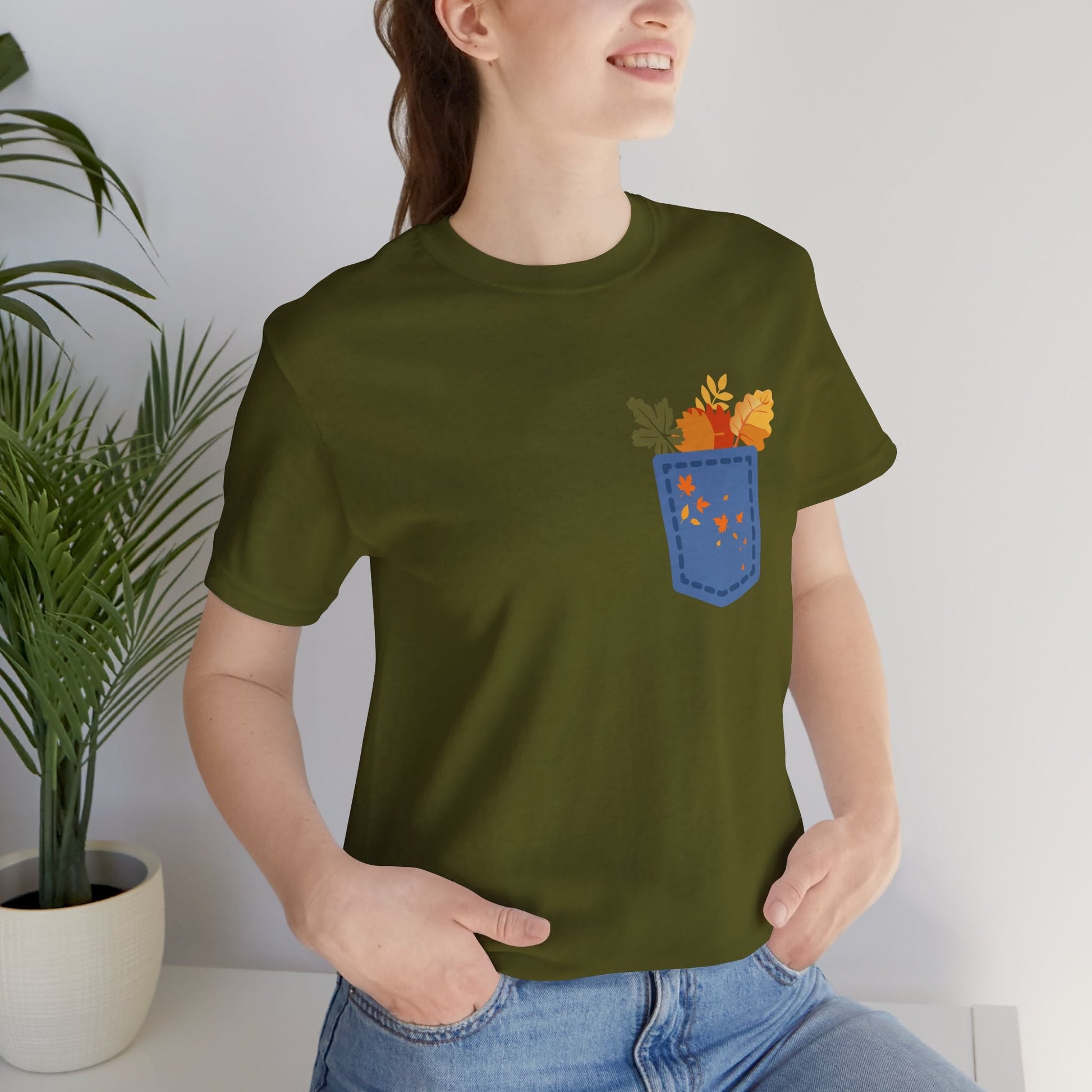 Pocket Boho Tee - Funny Botanic Autumn Design Printify