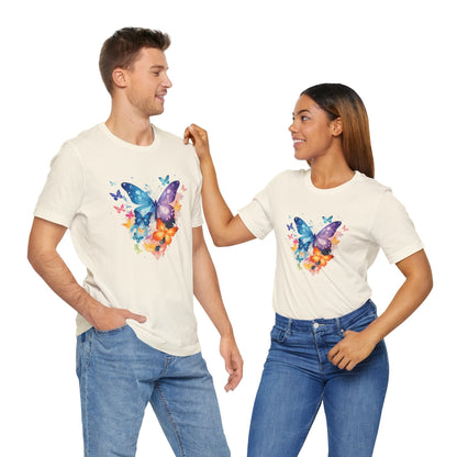 Colorful Butterfly Unisex Jersey Tee, Floral Tee, Butterfly Art Shirt, Gift for Nature Lovers, Summer Style, Nature Inspired Apparel Boho Wear