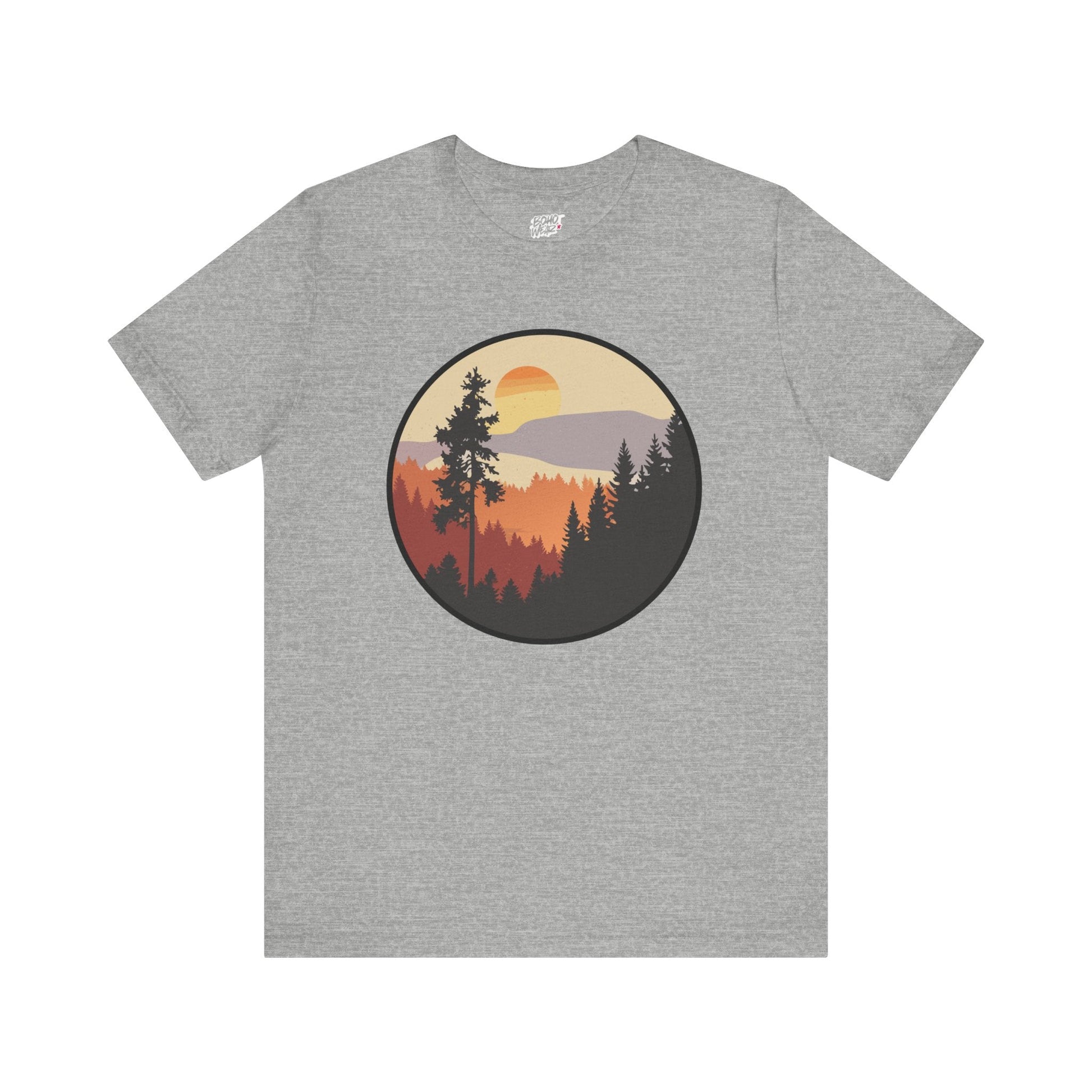 Sunset Forest Unisex Tee | Nature Lover Shirt, Hiking Apparel, Outdoor Gift, Eco-Friendly Fashion, Casual Wear Printify