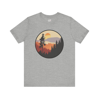 Sunset Forest Unisex Tee | Nature Lover Shirt, Hiking Apparel, Outdoor Gift, Eco-Friendly Fashion, Casual Wear Printify