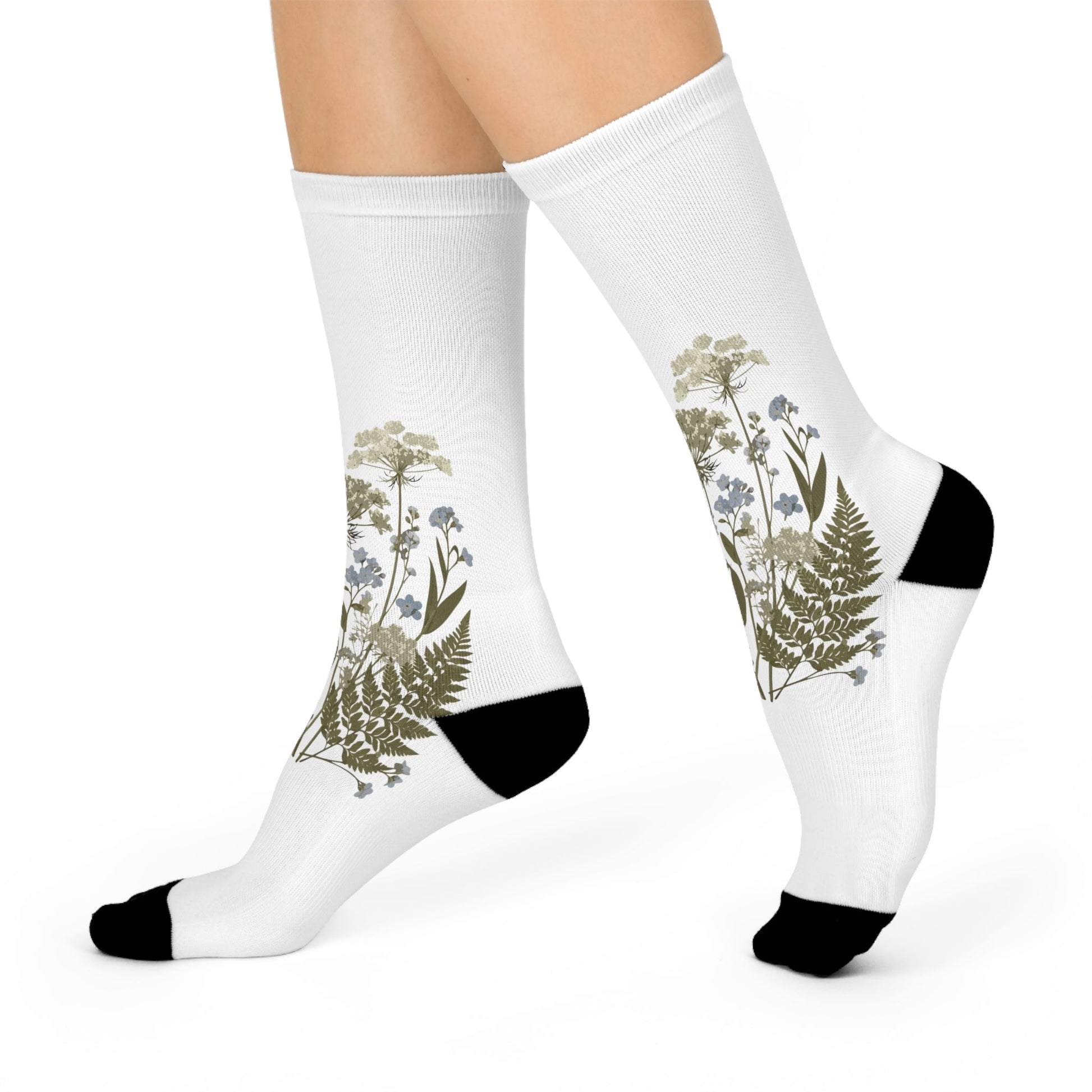 Botanical Print Cushioned Crew Socks - Comfortable Floral Design for Everyday Wear Printify