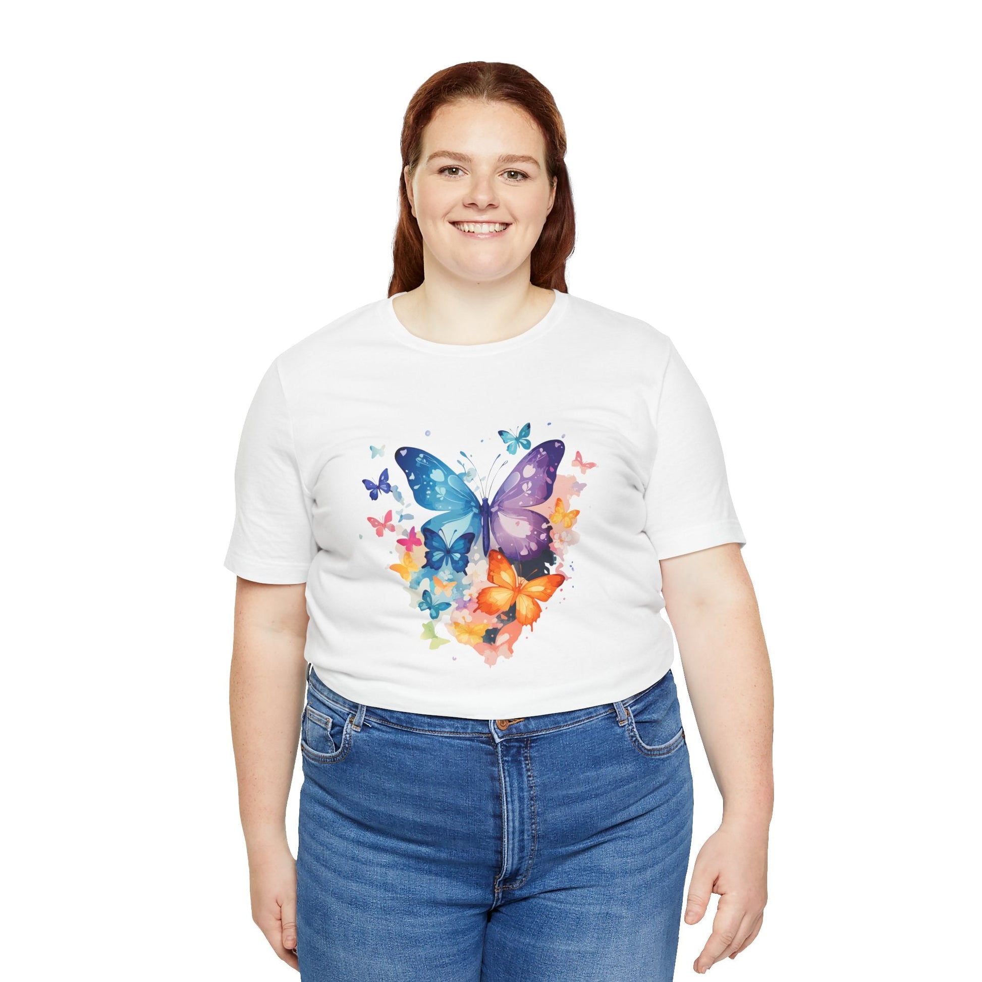 Colorful Butterfly Unisex Jersey Tee, Floral Tee, Butterfly Art Shirt, Gift for Nature Lovers, Summer Style, Nature Inspired Apparel Boho Wear