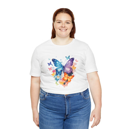 Colorful Butterfly Unisex Jersey Tee, Floral Tee, Butterfly Art Shirt, Gift for Nature Lovers, Summer Style, Nature Inspired Apparel Boho Wear