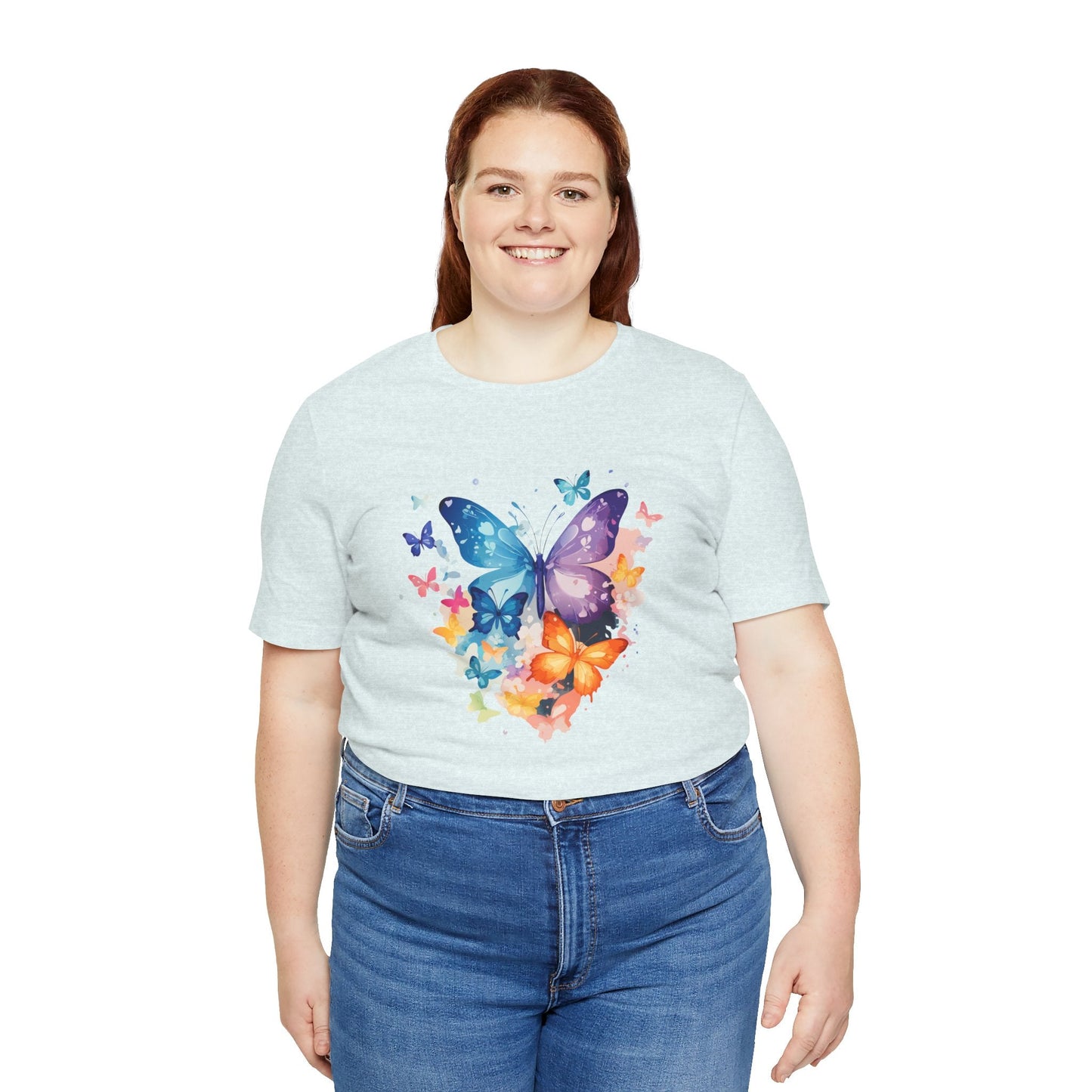 Colorful Butterfly Unisex Jersey Tee, Floral Tee, Butterfly Art Shirt, Gift for Nature Lovers, Summer Style, Nature Inspired Apparel Boho Wear