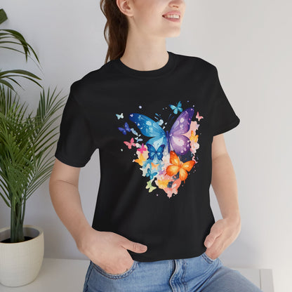 Colorful Butterfly Unisex Jersey Tee, Floral Tee, Butterfly Art Shirt, Gift for Nature Lovers, Summer Style, Nature Inspired Apparel Boho Wear