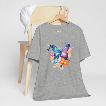 Colorful Butterfly Unisex Jersey Tee, Floral Tee, Butterfly Art Shirt, Gift for Nature Lovers, Summer Style, Nature Inspired Apparel Boho Wear
