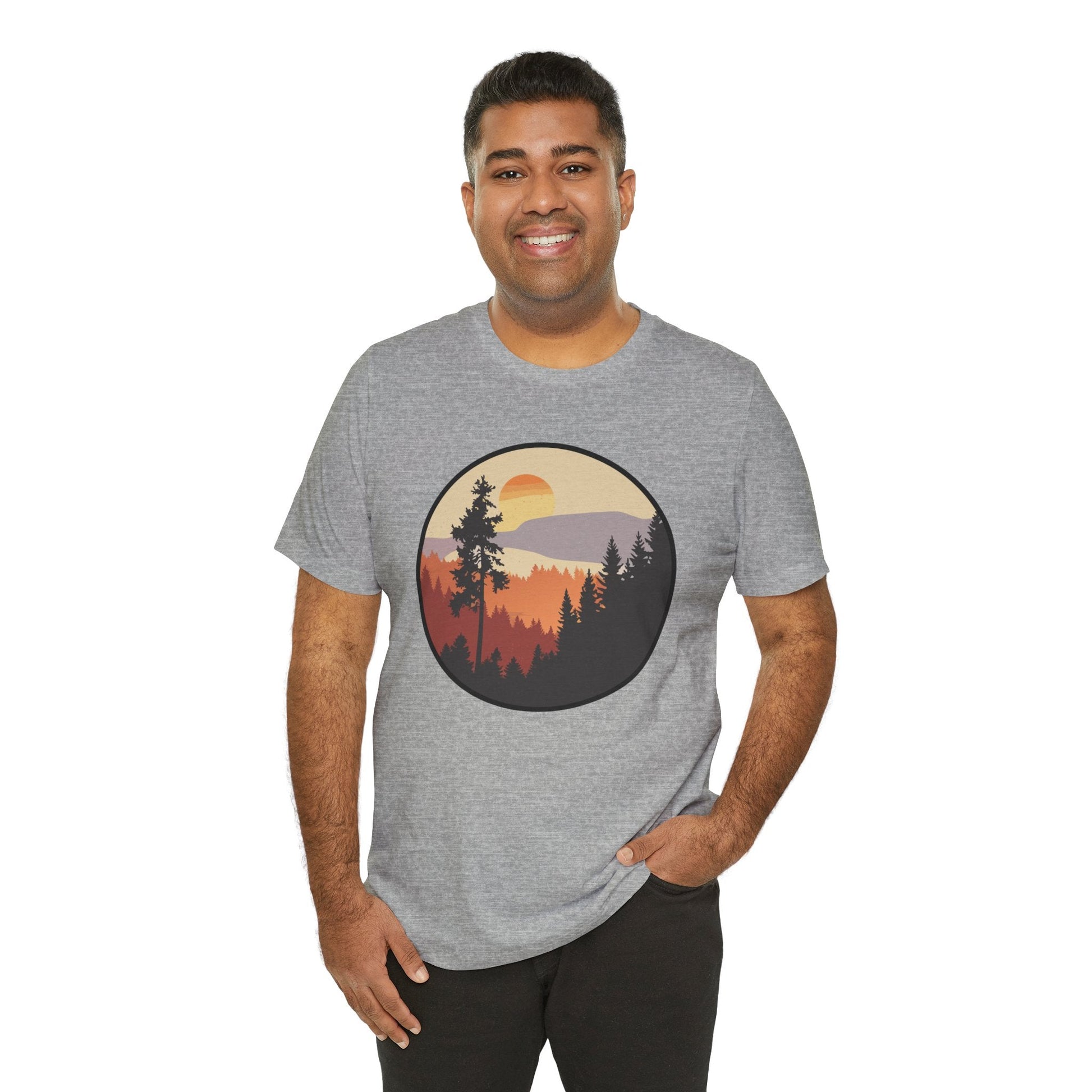 Sunset Forest Unisex Tee | Nature Lover Shirt, Hiking Apparel, Outdoor Gift, Eco-Friendly Fashion, Casual Wear Boho Wear