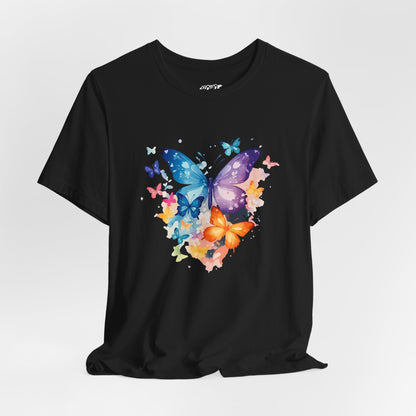 Colorful Butterfly Unisex Jersey Tee, Floral Tee, Butterfly Art Shirt, Gift for Nature Lovers, Summer Style, Nature Inspired Apparel Boho Wear