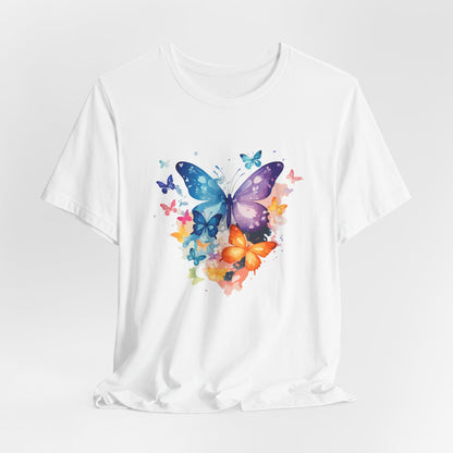 Colorful Butterfly Unisex Jersey Tee, Floral Tee, Butterfly Art Shirt, Gift for Nature Lovers, Summer Style, Nature Inspired Apparel Boho Wear