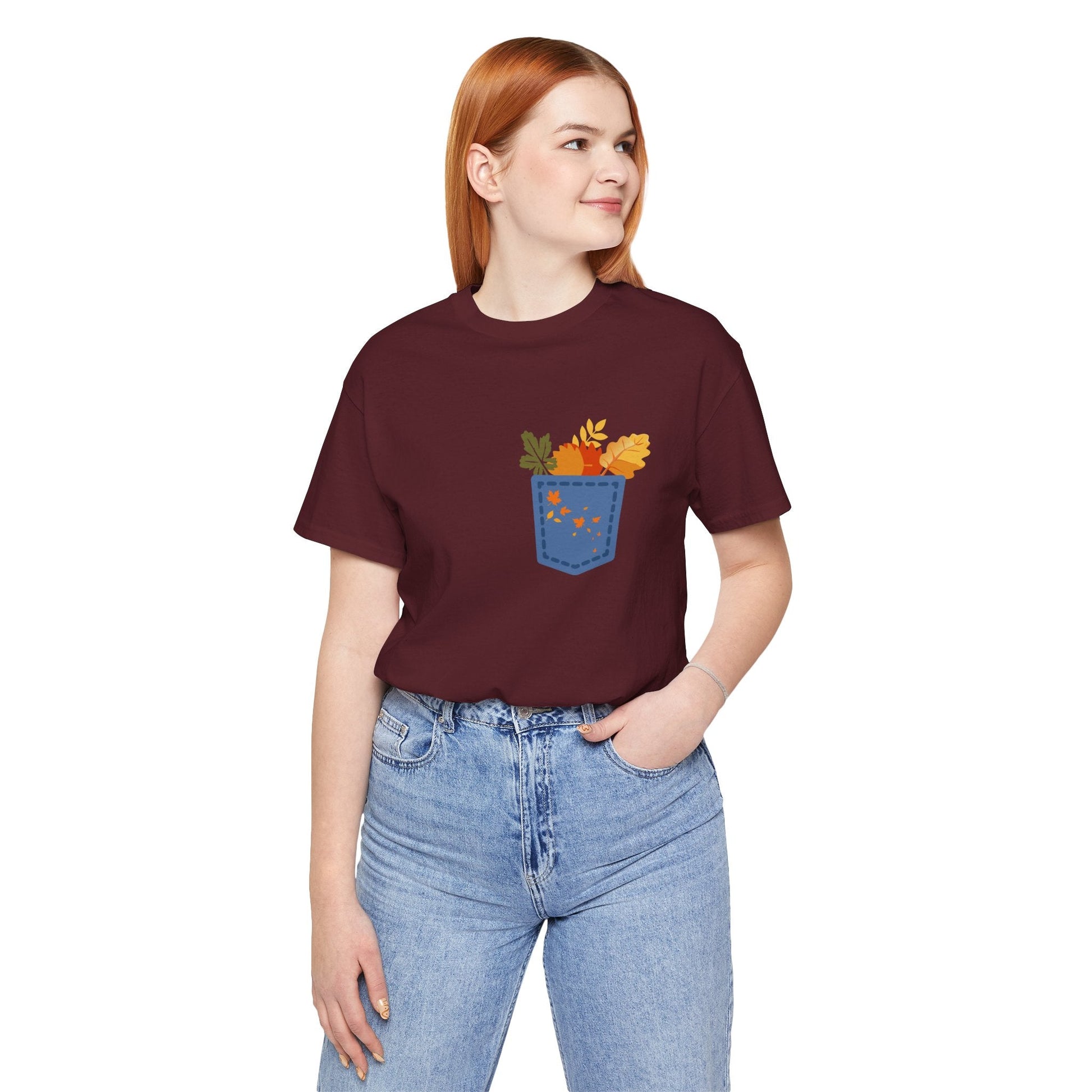 Pocket Boho Tee - Funny Botanic Autumn Design Boho Wear
