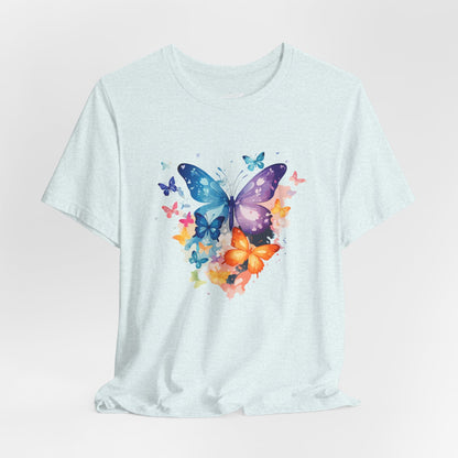 Colorful Butterfly Unisex Jersey Tee, Floral Tee, Butterfly Art Shirt, Gift for Nature Lovers, Summer Style, Nature Inspired Apparel Boho Wear
